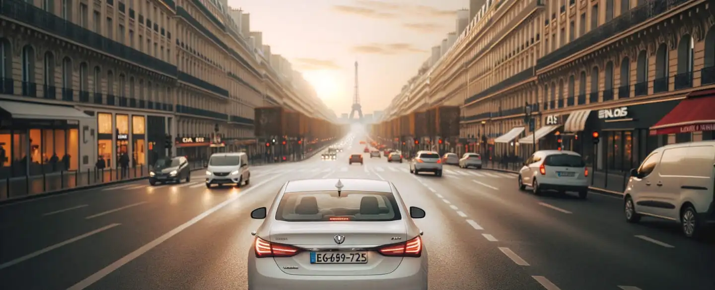 image du trafic parisien avec la tour Eiffel en fond